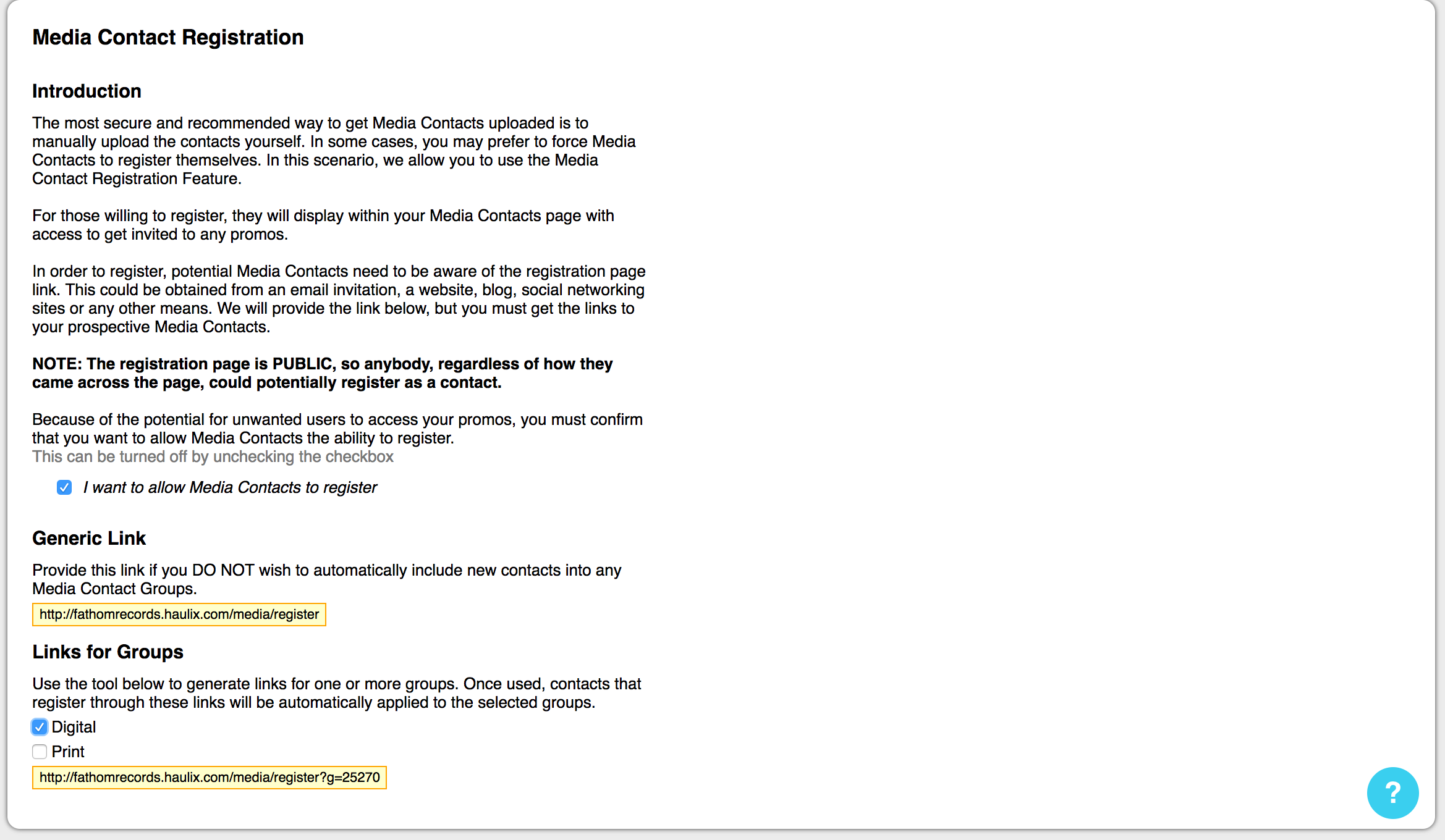 Contact Registration Form Setup